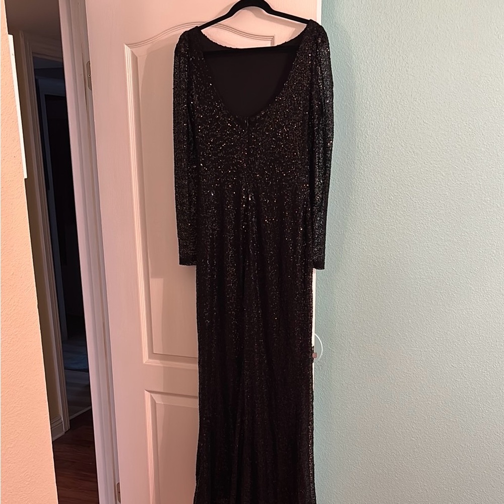 Ralph Lauren Black Sequin Ruched Maxi Dress